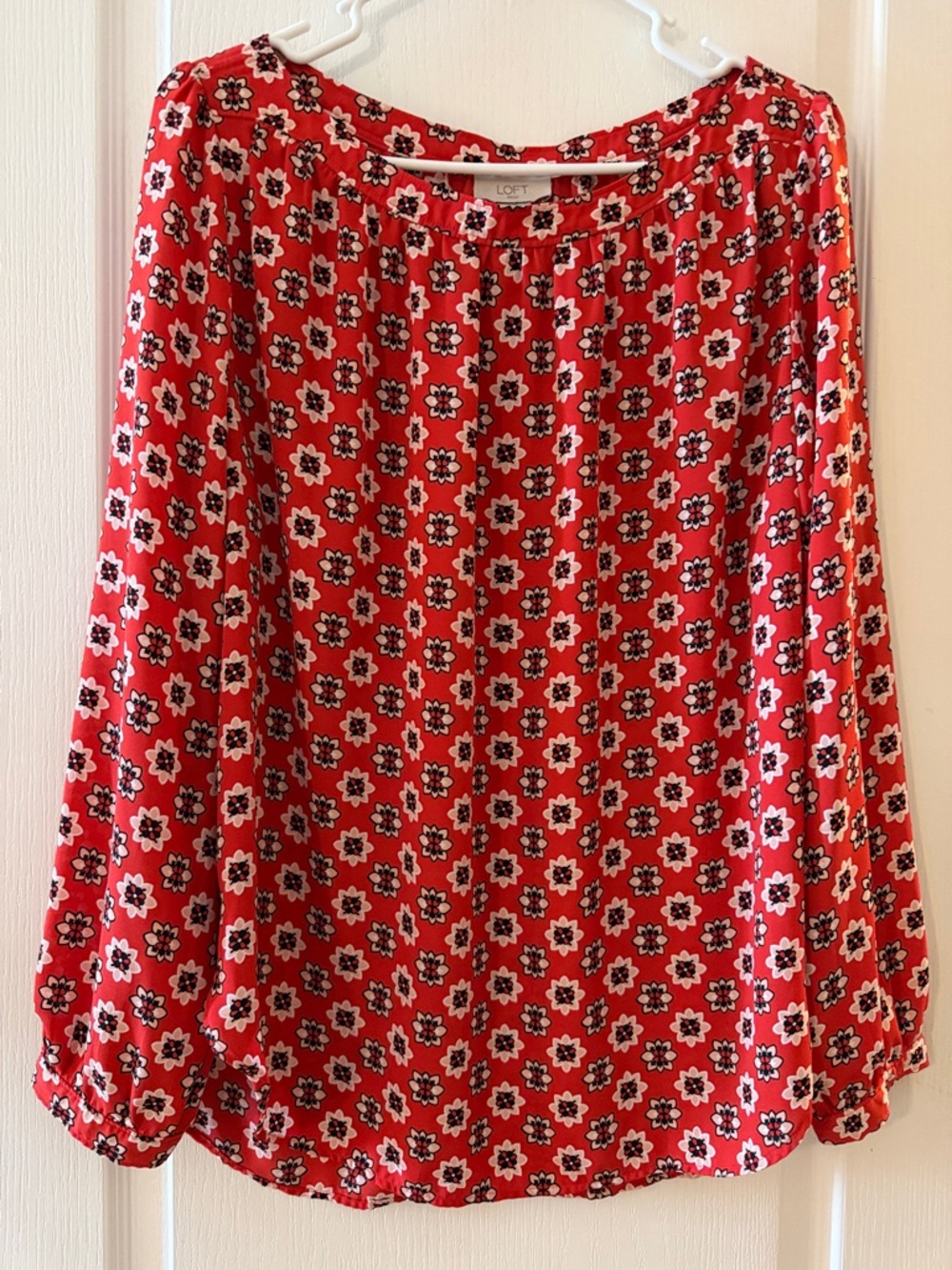 LOFT Red Floral Long-Sleeve Blouse